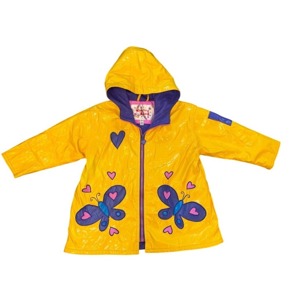 Wippette Kids Yellow Butterfly Heart Hooded Raincoat Fleece Lined Size 3